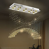 Contemporary Crystal Ceiling Light Fixture - 10 Heads Bend Flush Mount In Nickel Finish