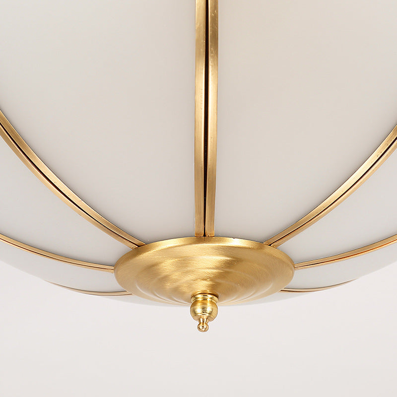 Sandblasted Glass Dome Colonial Brass Ceiling Light - 3-Light Flush Mount For Living Room