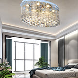 Modern Nickel Oval Flush Mount Crystal Ceiling Light - 6 Heads Dining Room