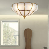 Colonialism Scallop Ceiling Light - 11/18 W 3 Bulbs Satin Opal Glass Brass Finish