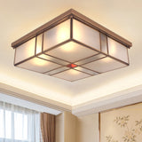 Milky Glass Colonial Ceiling Lamp - Square Flush Mount Fixture For Living Room With Brass Finish