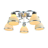 Modern Crystal 5-Light Cone Semi Flush Ceiling Light In Chrome With Opal Glass Shade For Living Room
