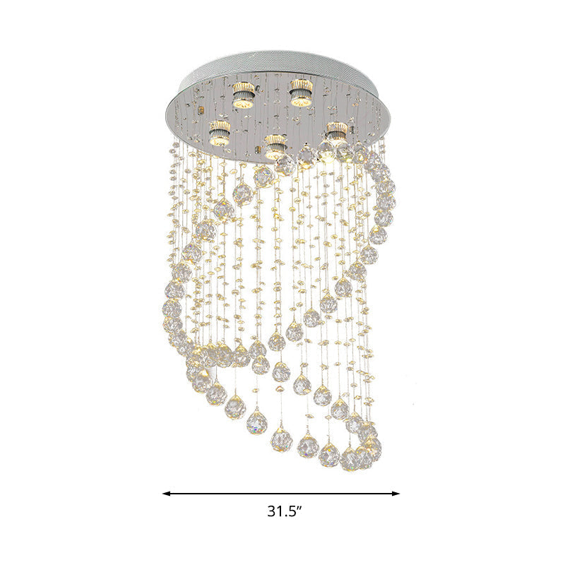 Contemporary Nickel Crystal Flush Mount Lamp With 5 Lights