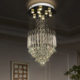 Clear Crystal Conical Flush Mount With 9 Lights - Minimalist White Light For Living Room