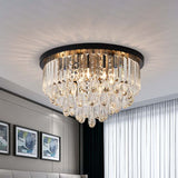 Contemporary Black Flush Mount Ceiling Light With Crystal Cone/Cylinder Design - 4 Lights