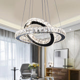 Minimalist Crystal Ring Chandelier Led Light Kit Black Ideal For Bedroom 19-23.5 Inches Wide