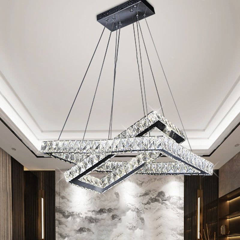 Minimalist Black Crystal Led Rectangle Chandelier For Dining Room Pendant Lighting