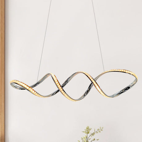 Modern Crystal Led Chandelier: Twist Hanging Pendant Lighting For Dining Room In Chrome Warm/White