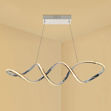 Modern Crystal Led Chandelier: Twist Hanging Pendant Lighting For Dining Room In Chrome Warm/White