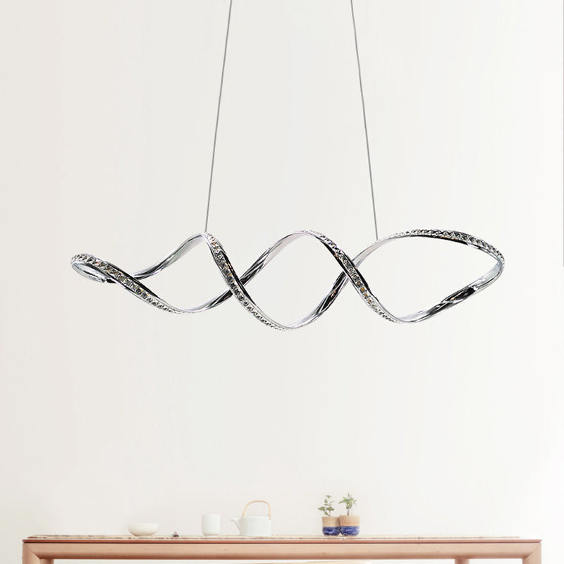 Modern Crystal Led Chandelier: Twist Hanging Pendant Lighting For Dining Room In Chrome Warm/White