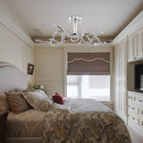 Crystal Semi Flush Lighting: Twist Design Minimalist 10-Light Chrome Ceiling Fixture - White/Natural