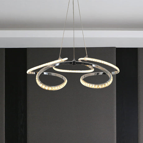 Led Crystal Chandelier Pendant - Twist Design Chrome Finish Warm/White Light Dining Room Ceiling