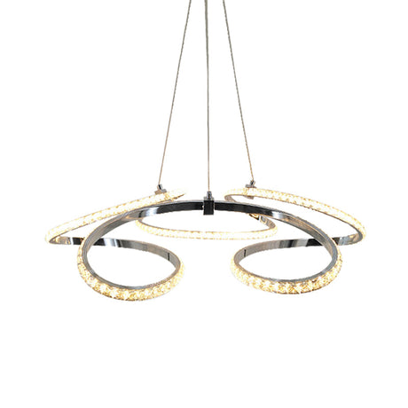 Led Crystal Chandelier Pendant - Twist Design Chrome Finish Warm/White Light Dining Room Ceiling