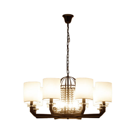 Minimalist Drum Crystal Chandelier - 9/12 Lights Pendant With White Fabric Shade