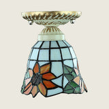 Colorful Stained Glass Flush Mount Ceiling Light With Tiffany-Inspired Sunflower Peacock Tail And
