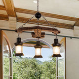 Brown Anchor Chandelier Pendant Light - Loft Style With 3 Lights Wood And Metal Ceiling Lamp