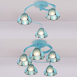 Blue Stained Glass Ceiling Flush Mount - Tiffany Style Semi Light Fixture With 3/5 Floral Lights