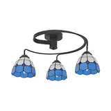 Tiffany Style 3-Light Bowl Semi Flushmount With Stained Glass In Orange/Pink/Blue - Perfect For