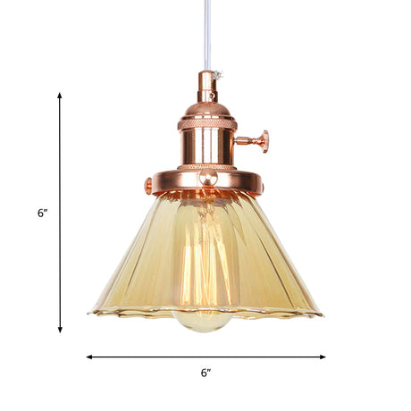 Height Adjustable Industrial Conic Hanging Lamp - Amber/Clear Glass 1-Light Pendant Lighting For