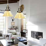 Height Adjustable Industrial Conic Hanging Lamp - Amber/Clear Glass 1-Light Pendant Lighting For