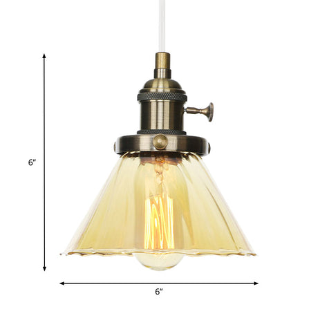 Height Adjustable Industrial Conic Hanging Lamp - Amber/Clear Glass 1-Light Pendant Lighting For