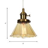 Height Adjustable Industrial Conic Hanging Lamp - Amber/Clear Glass 1-Light Pendant Lighting For