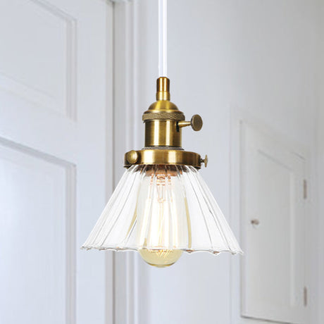 Height Adjustable Industrial Conic Hanging Lamp - Amber/Clear Glass 1-Light Pendant Lighting For
