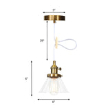 Height Adjustable Industrial Conic Hanging Lamp - Amber/Clear Glass 1-Light Pendant Lighting For
