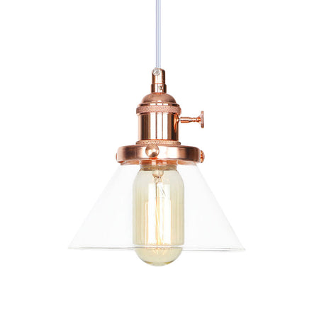 Vintage Style Conical Hanging Pendant Light Fixture - Amber/Clear Glass And Metal 1 Head Kitchen