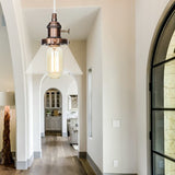 Vintage Style Conical Hanging Pendant Light Fixture - Amber/Clear Glass And Metal 1 Head Kitchen
