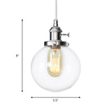 Farmhouse Hanging Pendant Light With Adjustable Cord And Amber/Clear Glass In Black/Bronze/Brass
