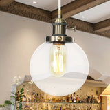 Farmhouse Hanging Pendant Light With Adjustable Cord And Amber/Clear Glass In Black/Bronze/Brass