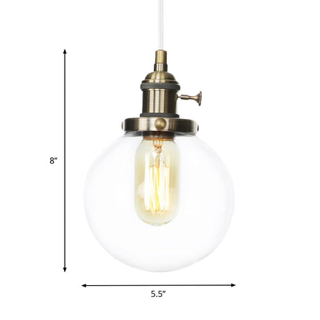 Farmhouse Hanging Pendant Light With Adjustable Cord And Amber/Clear Glass In Black/Bronze/Brass