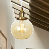 Farmhouse Hanging Pendant Light With Adjustable Cord And Amber/Clear Glass In Black/Bronze/Brass