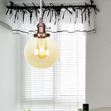 Farmhouse Hanging Pendant Light With Adjustable Cord And Amber/Clear Glass In Black/Bronze/Brass