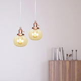 Vintage Style Amber/Clear Ridged Glass Pendant Light Fixture - Adjustable Ceiling For Living Room