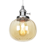 Vintage Style Amber/Clear Ridged Glass Pendant Light Fixture - Adjustable Ceiling For Living Room