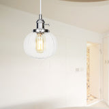 Vintage Style Amber/Clear Ridged Glass Pendant Light Fixture - Adjustable Ceiling For Living Room