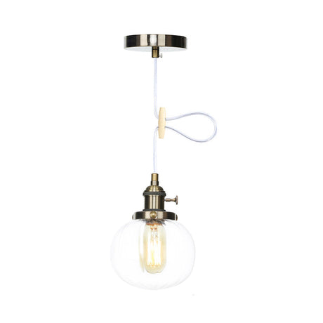 Vintage Style Amber/Clear Ridged Glass Pendant Light Fixture - Adjustable Ceiling For Living Room