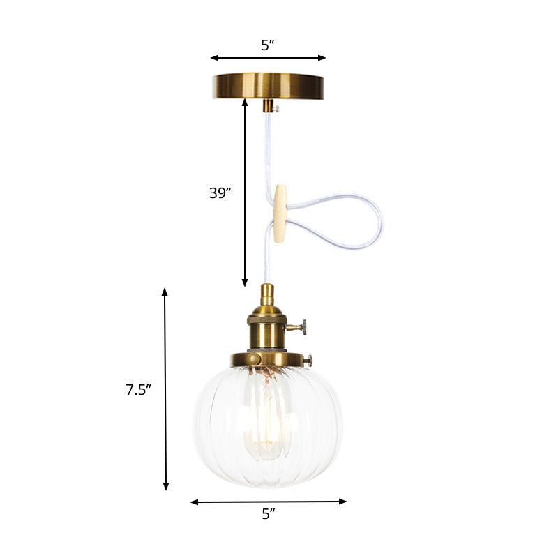 Vintage Style Amber/Clear Ridged Glass Pendant Light Fixture - Adjustable Ceiling For Living Room