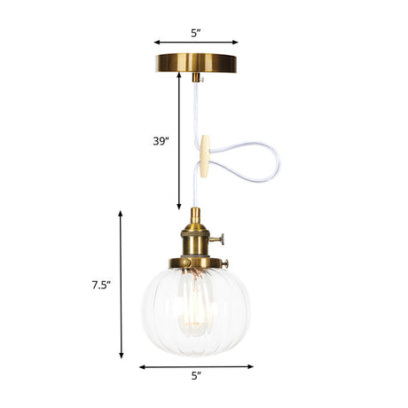 Vintage Style Amber/Clear Ridged Glass Pendant Light Fixture - Adjustable Ceiling For Living Room