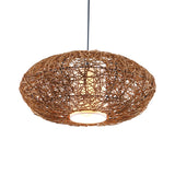 Retro Rattan Hanging Light With Woven Suspension - Brown 1 Bulb Perfect For Tearooms