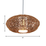 Retro Rattan Hanging Light With Woven Suspension - Brown 1 Bulb Perfect For Tearooms