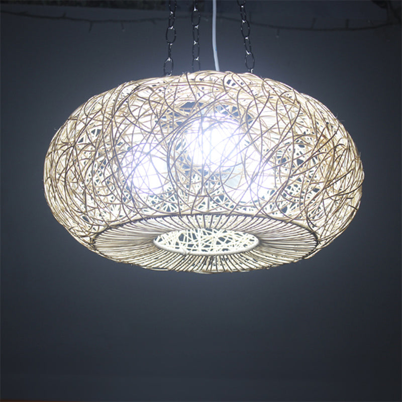 Modern Rattan Lantern Pendant Light For Living Room - Wood Ceiling Lamp