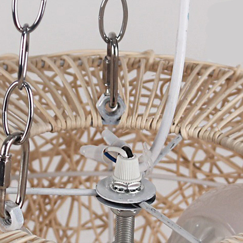 Modern Rattan Lantern Pendant Light For Living Room - Wood Ceiling Lamp