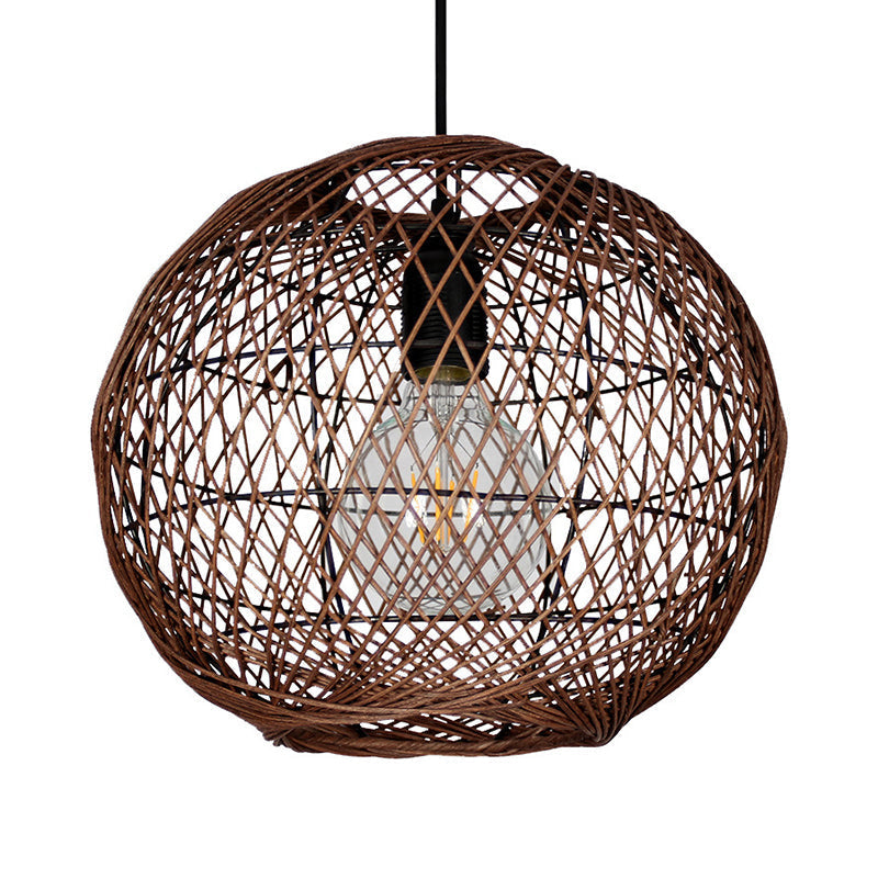 Asian Rattan Ball Pendant Light: Coffee Fixture For Living Room (1 Bulb)
