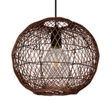 Asian Rattan Ball Pendant Light: Coffee Fixture For Living Room (1 Bulb)