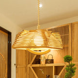 Wooden Shade Modernist Pendant Light Fixture - Beige Tapered Hanging Lamp (1 Bulb) Wood / B
