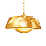 Wooden Shade Modernist Pendant Light Fixture - Beige Tapered Hanging Lamp (1 Bulb)