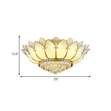 Classic Opal Glass Flush Mount With Gold Scalloped Design - 6 Light Fixture For Living Room Lighting